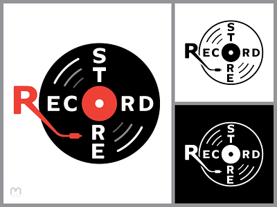 A record store logo concept black and white design gramophone graphic design grey logo logo design logotype needle record record store red retro vintage vinyl
