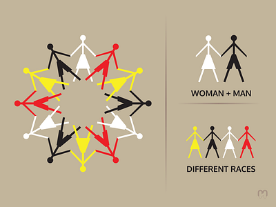 Racial and gender equality logo concept circle design differences equality female genders graphic design human race logo logo design logotype love male men and women peace races tolerance