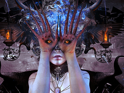 Oni Ni Tenome cg art creature dark digital art illustration layered mixed media pale photoshop sophisticated tenome