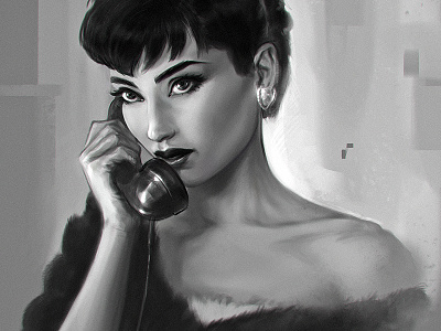 Audrey actress audrey beauty bw digital painting drawing glamour grayscale hepburn portrait telephone
