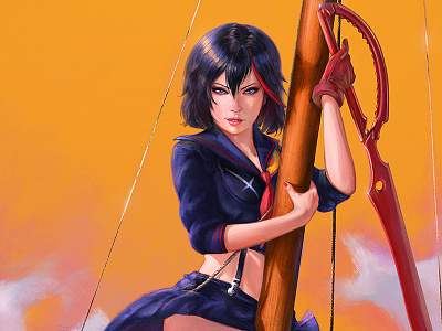 Ryuko Sitting Pretty digital art gil elvgren illustration mashup matoi photoshop pinup ryuko sailor study