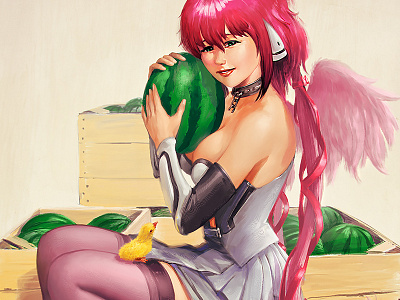 Melon Love - Ikaros/ Elvgren Tribute angel anime elvgren melon pink pinup sora no otoshimono