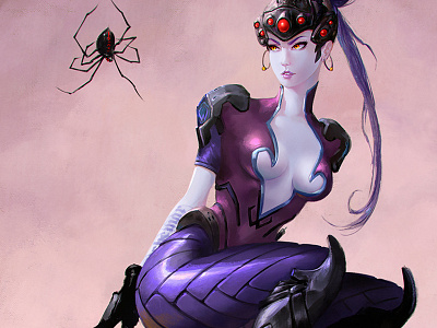 Miss ‚Widowmaker‘ Muffet - Overwatch + Brom Double Fanart brom character design dark digital illustration fanart fantasy miss muffet overwatch spider widowmaker
