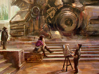 Monument #1 Lighting Study from Imagination cyborg drawing foot monument painterly painting robot scifi steampunk