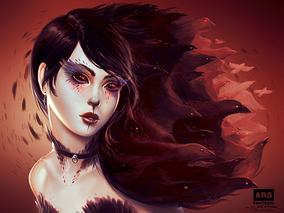 RavenGirl creature dark fantasy girl hair illustration painting portrait raven surreal whimsical