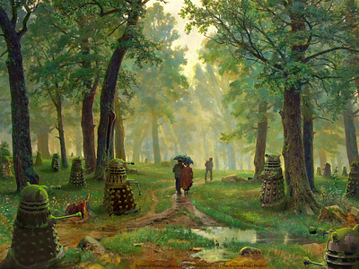 Forest of Daleks after Shishkin climatechange daleks digital dr who fanart forest homage landscape painting tribute