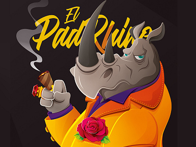 Elpadrhino Dibbble calambuco character design ilustration mafia rhino rose the godfather