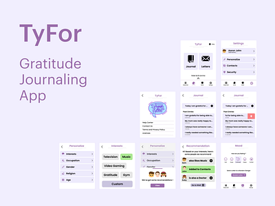 TyFor - Gratitude Journaling App design design thinking ideation ios mobile app personas prototype testing ui ux research visual design