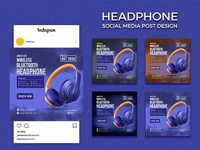 Headphone Social Media Ad Banner Template adbanner advertisement banner banner template branding facebook post graphic design headphone headphoneadbanner instagram post marketing social media post