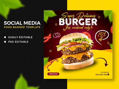 Burger Social Media Post Template - Food Ads Banner