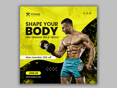 Fitness Social Media Post Design, Gym Facebook Instagram Post