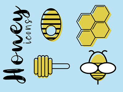 Honey Icons art bee branding cute design flat graphic hive honey honeybee icon icon art icons illustration illustrator inspiration modern typography vector