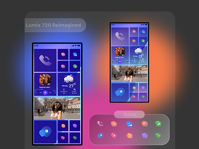 Lumia 720 Windows Phone Reimagined glassmorphic ui glassmorphism graphic design mobile design mobile ui ui user interface design windows phones