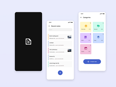 A mobile app design for taking notes. note notetaking