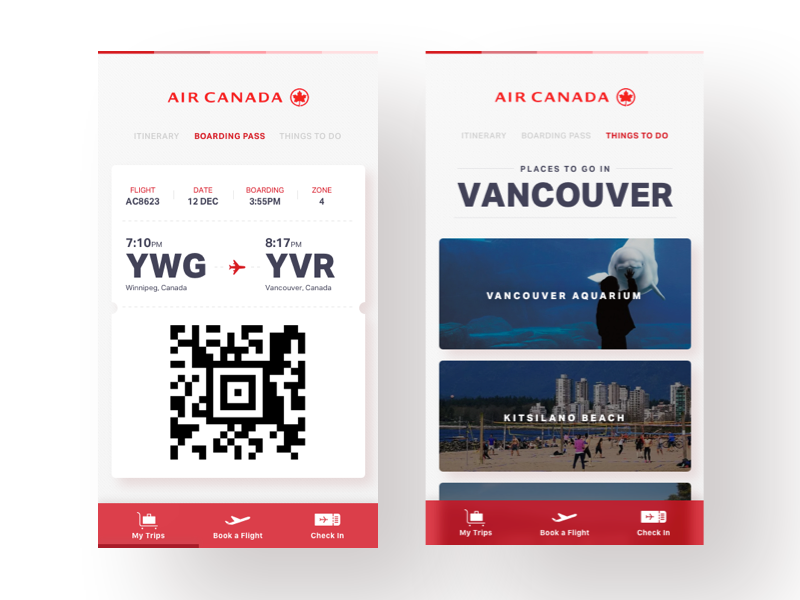 Air Canada - App Concept airport vancouver mobile app airline flight boarding pass travel air canada