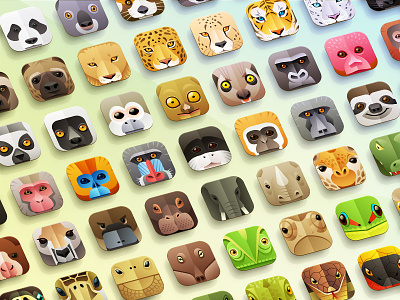 Animals ai app design flat icon illustration illustrator lion modern monkey set icons vector