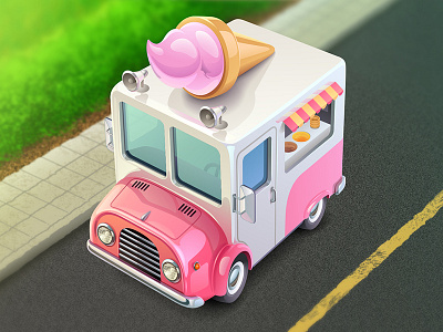 Ice cream truck car ericons funny ice cream ice cream truck icon illustration illustrator kolopach pink van truck vector