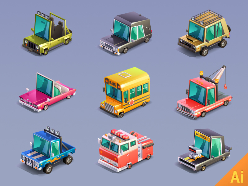 Old Cars Set 2 by Erfan Nuriyev on Dribbble