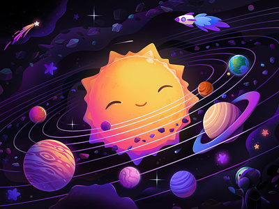 Solar System abstract cartoon character concept illustration zutto