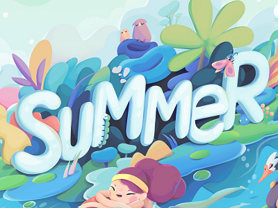 Summer cartoon character illustration lettering summer underwater zutto