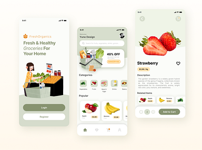 Fresh Organics - Organic Food App Concept android app application design food app fresh green app ios app organic organic food android app product ui ux uxui