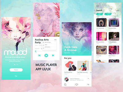 Music Player Mobile Application application color palette design landing page mobile app music player new ui uiux