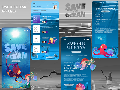 Save the Ocean App UI app application color palette design mobile app new ui uiux