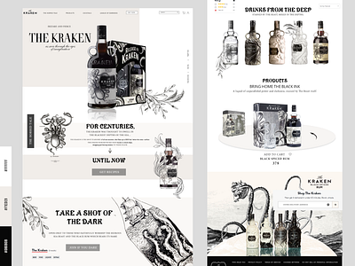 The Kraken Redesign Homepage alcohol bottle color palette design illustration kraken landing page new rum ui uiux website
