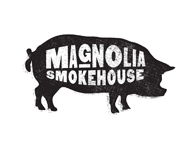 Magnolia Smokehouse logo pig texture vintage woodblock