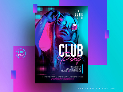 Nightclub Psd Flyer Template club party creative flyer templates free download free flyers free mockup free psd graphic design illustration invitation neon neon lights night club nightclub party flyer photoshop poster psd