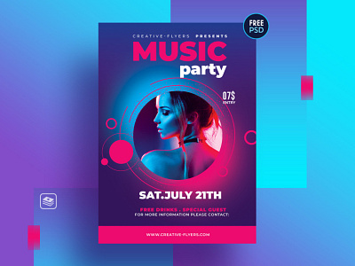 Free Flyer Psd Template - Music Party cards creative design flyer free download free flyer free psd graphic design invitation light music music party neon nightclub party flyer photoshop poster psd