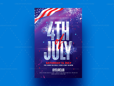 4th of july flyer template - Photoshop 4 july 4th of july american american flag blue and red creative design fireworks flyer templates graphic design illustration independence day party flyer photoshop poster psd flyer usa party