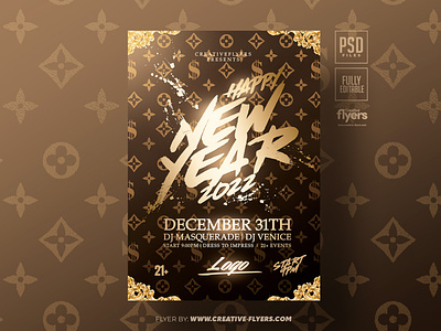New Year's Flyer Template cards creative design elegant flyer flyer templates gold graphic design illustration new year new years eve party flyer photoshop poster prints psd
