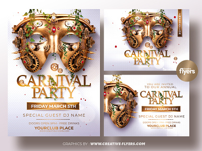 Elegant printed design for a Carnival Party carnaval carnival chic classy creative elegant flyer templates invitations invites mask masked masquerade new year new year invitations newyear party flyer poster print prints venice