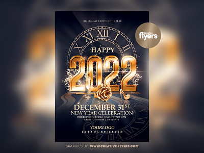 New Year Graphic Design for Photoshop black and gold champagene creative flyers elegant new year flyer flyer templates gold graphic design illustration invitations new year new years eve party flyer photoshop psd