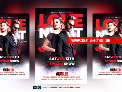 Valentine's Day Flyer Templates (PSD) club flyer creative design flyer templates graphic design illustration love party night club party flyer photoshop poster psd flyer valentines valentines day