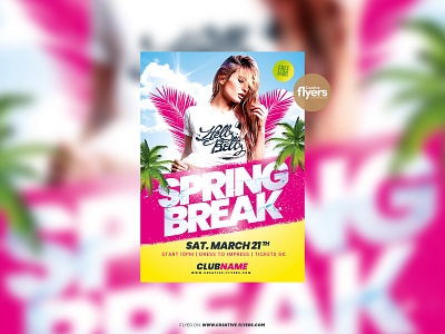 Spring Break Flyer Template (PSD) creative design flyer template graphic design party flyer photoshop poster psd flyer spring spring break summer