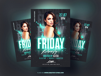 Nightclub Flyer Template (Psd) advertising club creative design flyer template flyer templates flyers graphic design neon nightclub party flyer photoshop poster psd