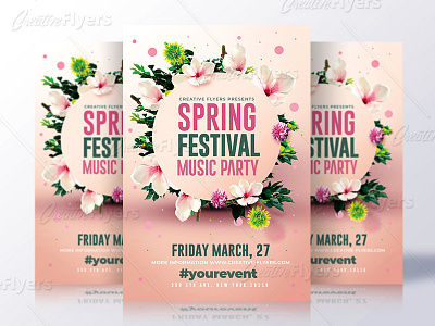 Spring Psd Flyer Template floral flowers flyer templates flyers poster posters psd flyer spring spring break spring party