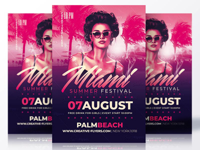 Miami Summer Festival Psd creative flyer flyer party flyer templates invitation psd psd flyer psd templates summer flyer summer poster summer psd