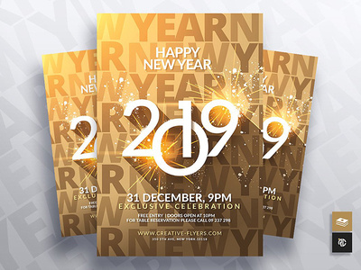 2019 New Year Flyer Template 2019 advertise creative cards design dribbble flyer party flyer psd flyer templates graphics design graphicsdesign happy new year invitation invites new year 2019 new year card new year eve new year flyers templates