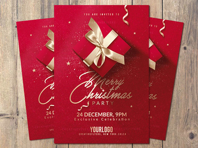 Christmas Invitation Card christmas christmas card christmas cards christmas flyer christmas flyers creative flyer flyer templates gift gift box gold graphic design invitation invitation card invites party photoshop poster psd flyer psd templates red