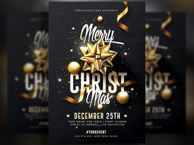 Elegant Christmas Flyer card christmas christmas flyer christmas party christmas templates design elegant flyer flyer templates gold graphic design holiday invitation party flyer photoshop poster psd psd flyer ribbons xmas