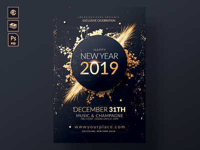 New Year Flyer Template design flyer templates gold graphic design illustration invitations invites new year new year graphics nye party flyer photoshop poster print print design psd flyer templates