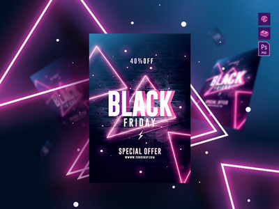 Black Friday Flyer Template black friday branding cards design flyer template graphic design illustration lights neon neon lights photoshop poster