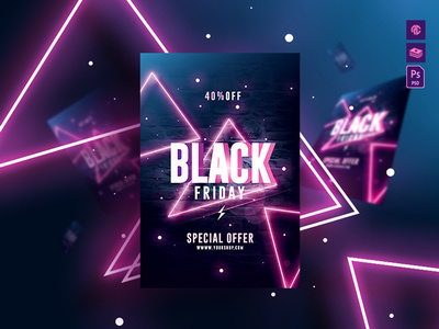 Black Friday Flyer with Neon Lights