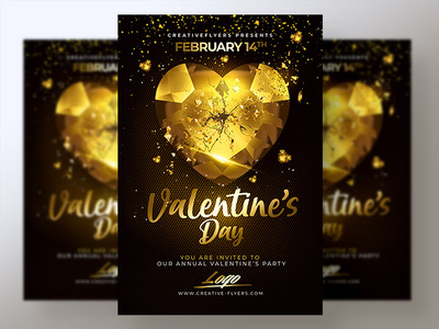 Valentine's Day Flyer Template classy flyer templates gold graphic design illustration party flyer photoshop poster art valentine card valentine day valentine flyer valentine party valentines day flyer template