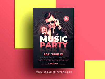Music Party Psd Flyer Template blues cards concert concert flyer creative photoshop flyer templates graphic design illustration invitation invites jazz live microphone music party photoshop psd psd flyer retro singer vintage