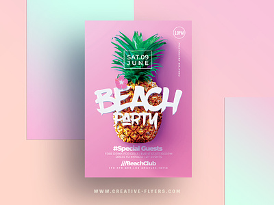 Beach Party Flyer Template beach party flyer creative design event flyer party flyer templates fruits graphic design holiday invitation invites photoshop pineapple pink poster poster art psd flyer summer summer flyers tropical