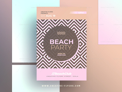 Beach Party Invitation beach party cards design creative event flyer graphic design holiday illustration invitation invites mosaic pastel color pattern pink postcard psd restaurant summer vector